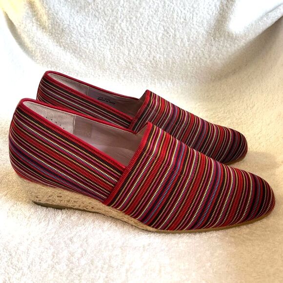 SAS Handcrafted Italy Women's Becky Wedge Slip On Stripe Red Shoe Size 8 - Picture 9 of 11